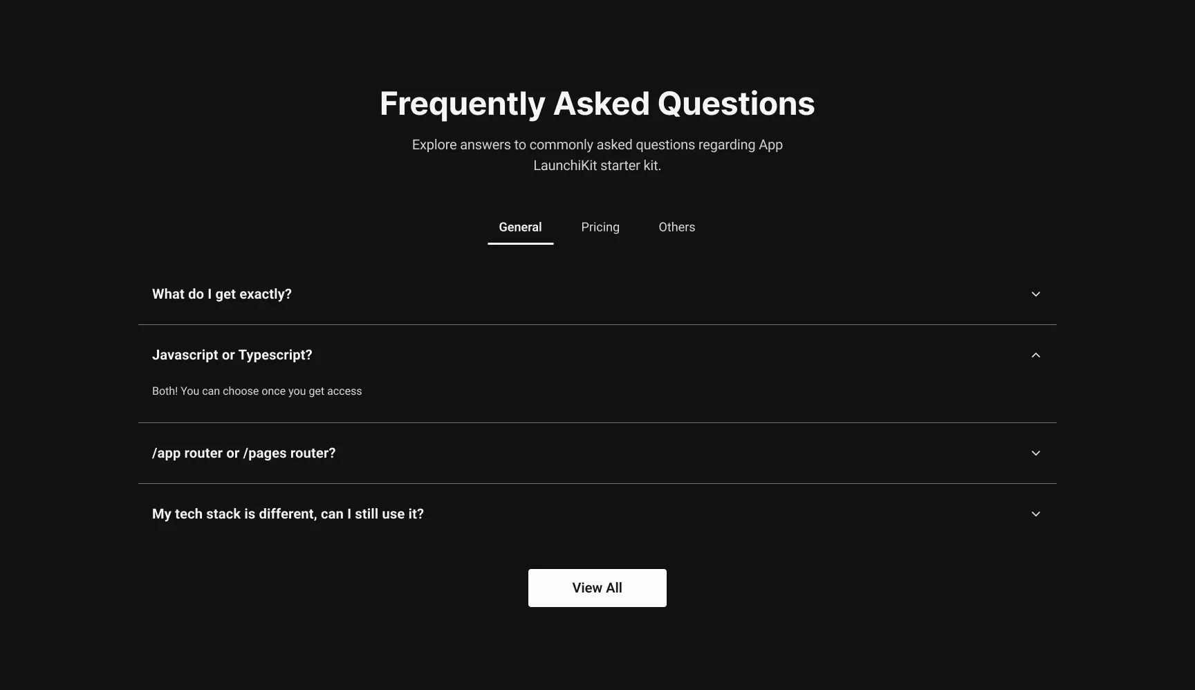 Faq section - Web Dark