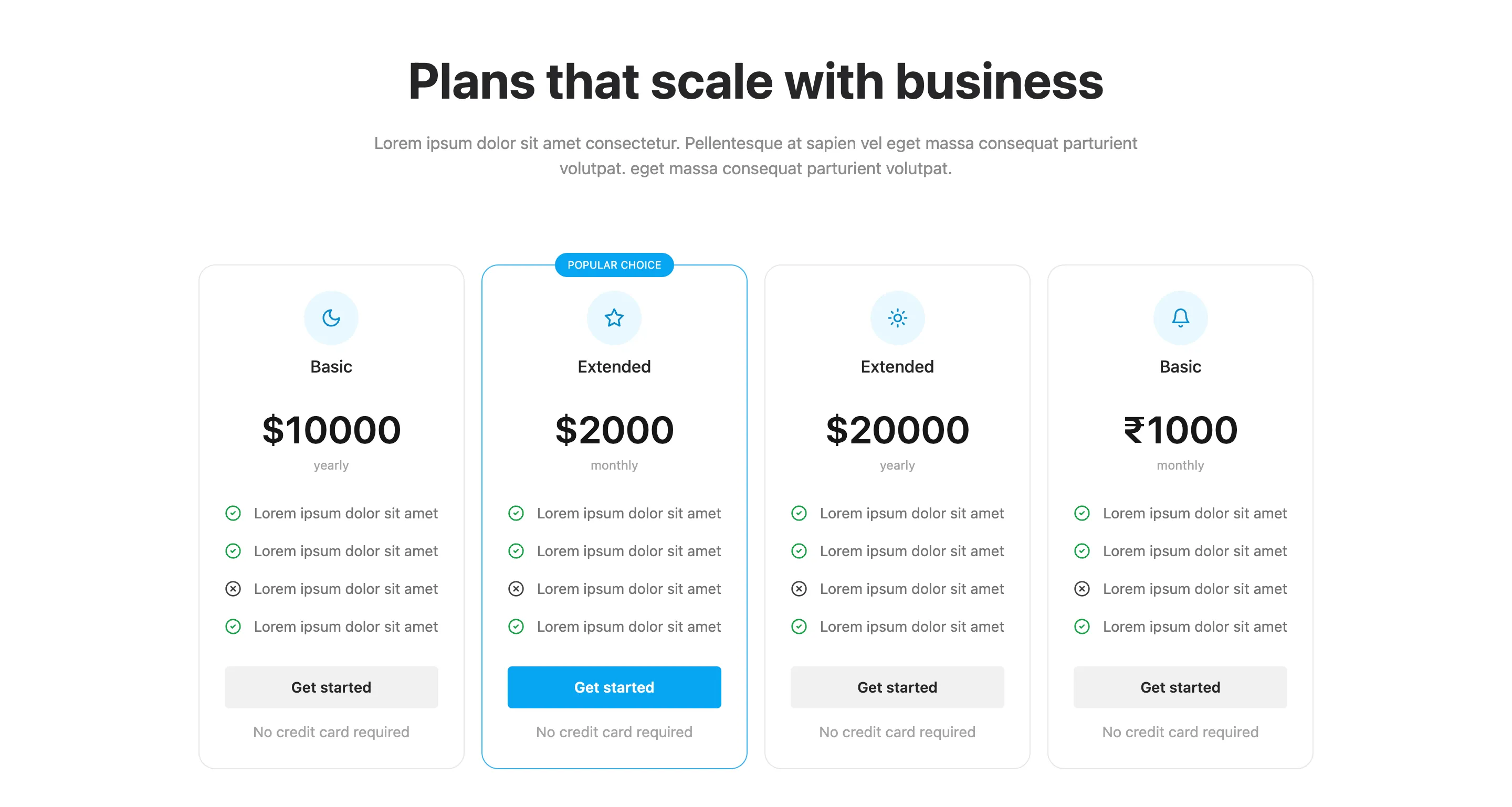 Multi Card Pricing Layout - Web Light