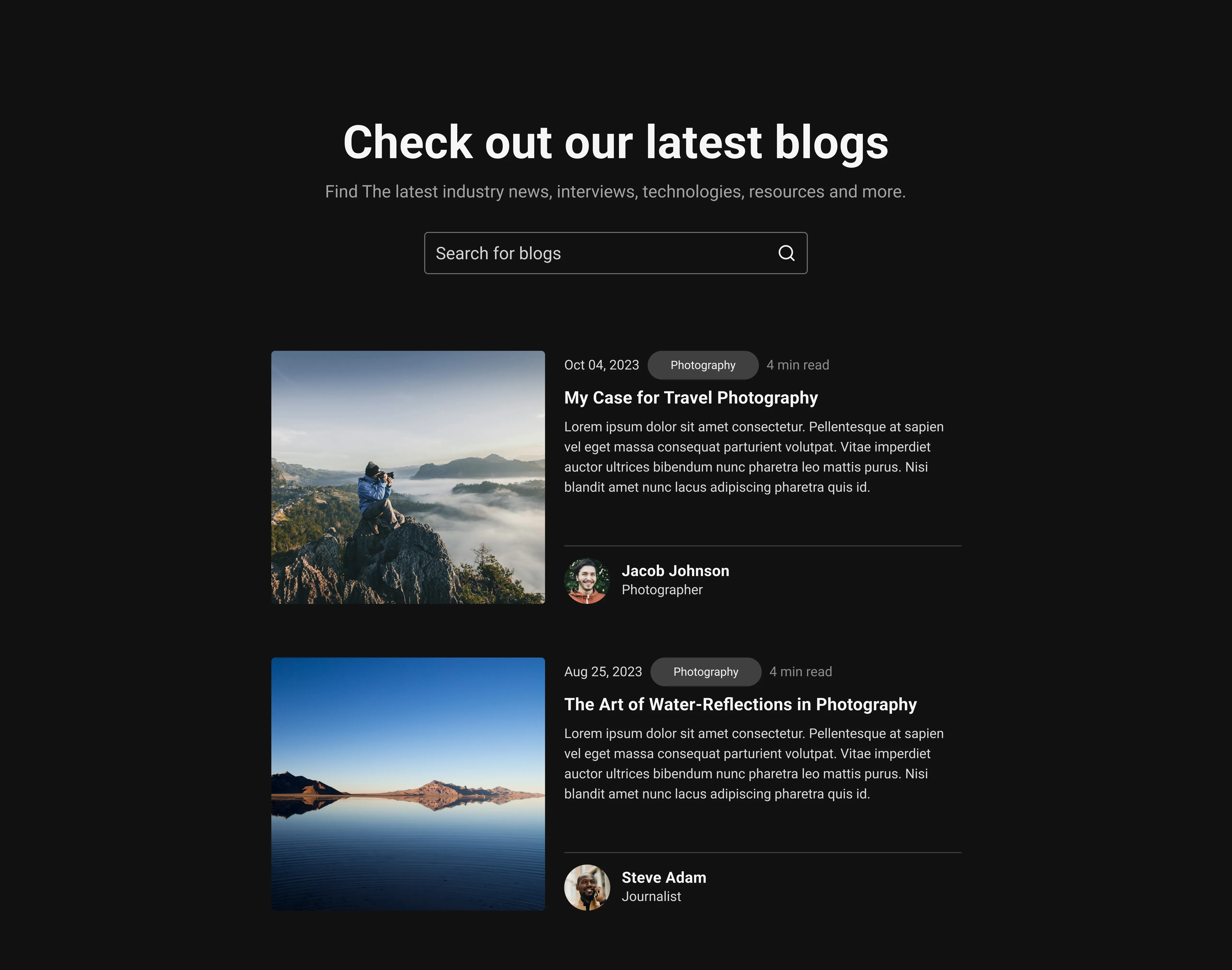 Horizontal Preview Blog - Web Dark Mode