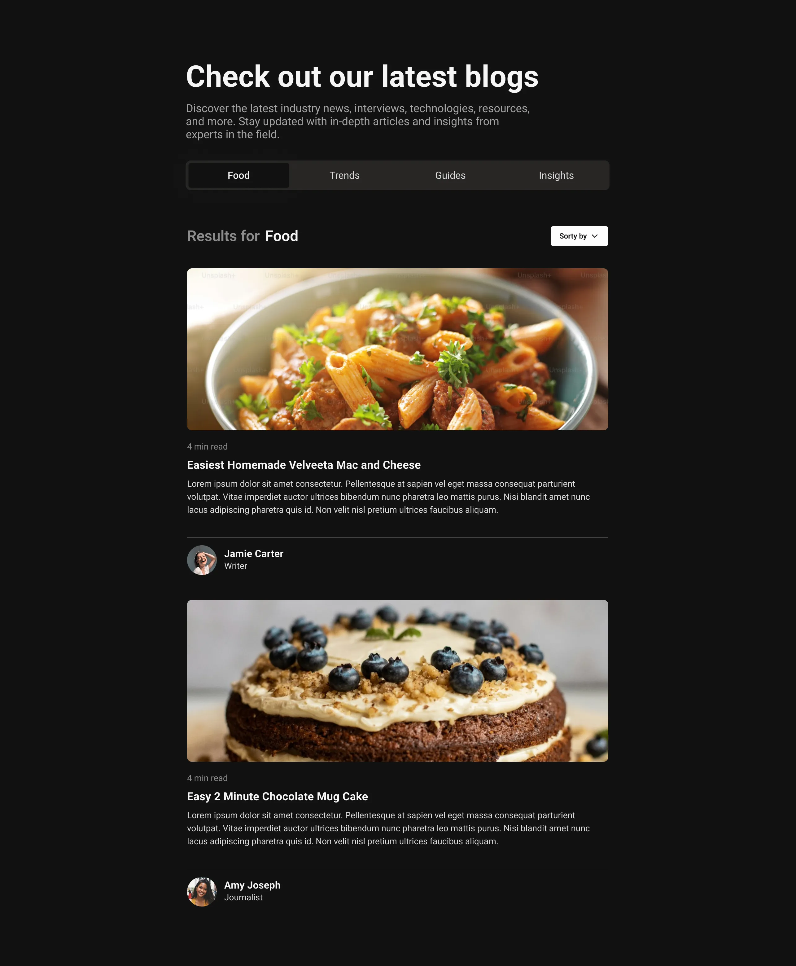 Single Column Blog - Web Dark Mode