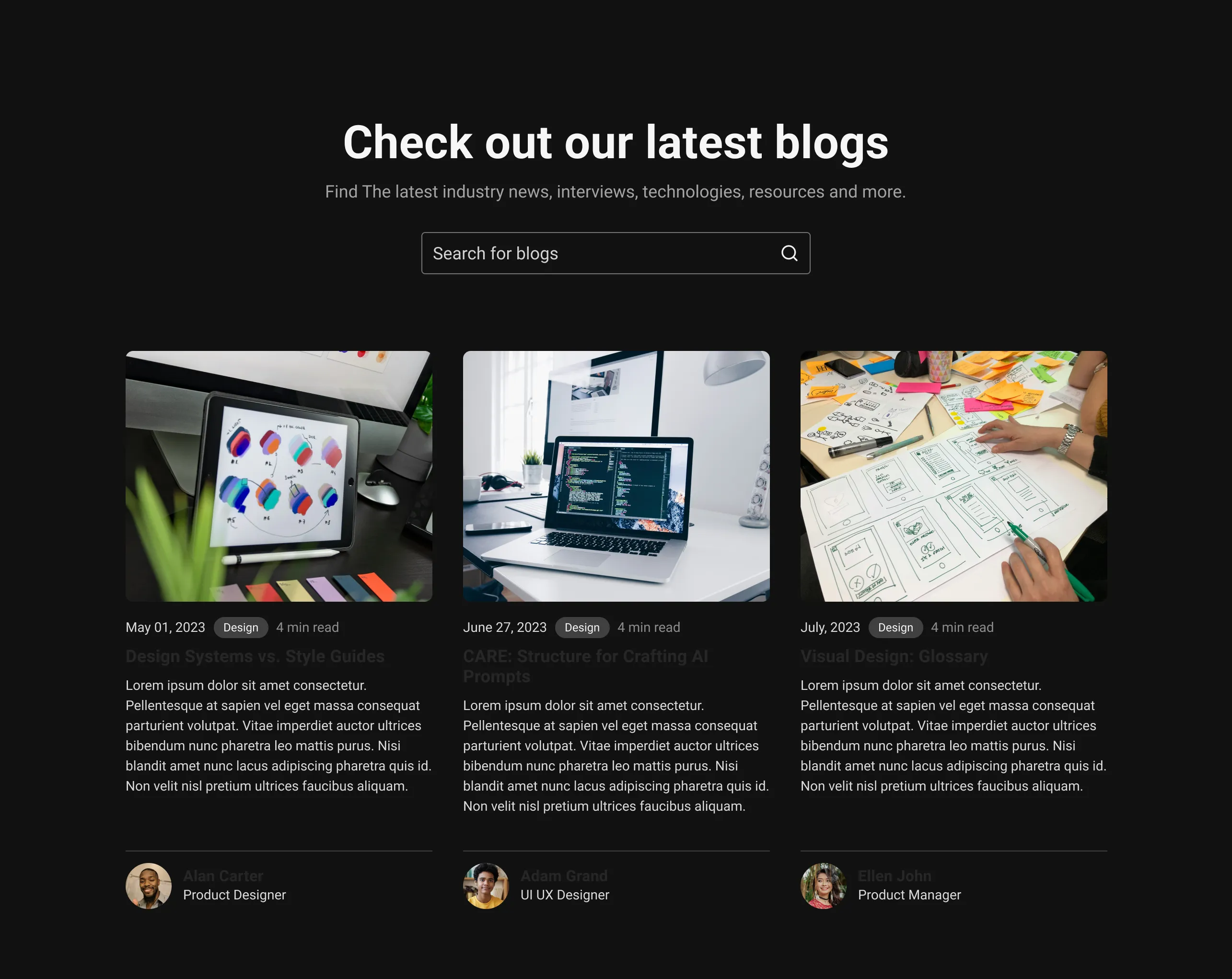 Three Column Blog - Web Dark Mode